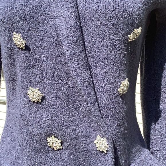 EXPRESS WOMENS SWEATER BLAZER DOUBLE BREASTED RHINESTONE EMBELLISHED BLUE SMALL - Picture 5 of 10